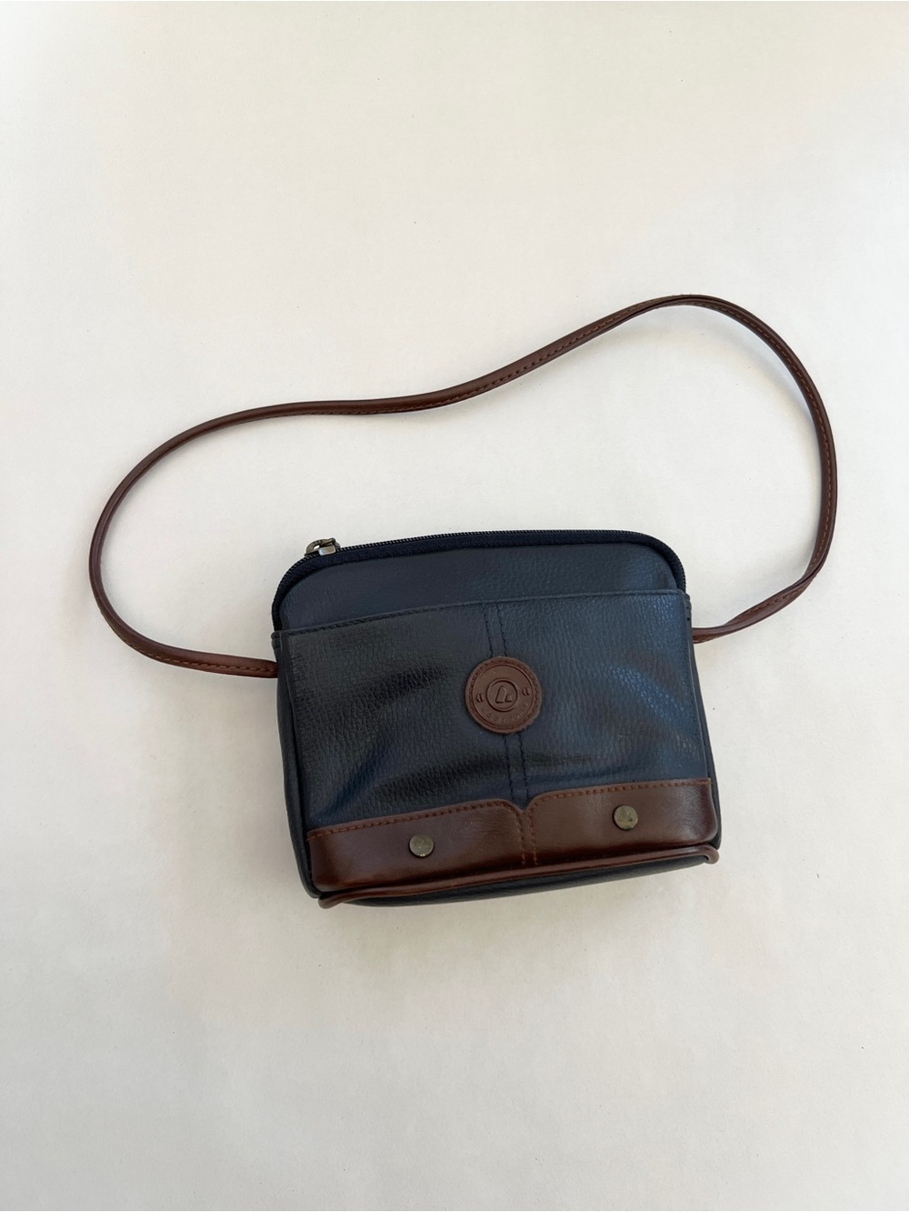Vintage Liz Claiborne Navy & Brown Small Crossbody Shoulder Bag